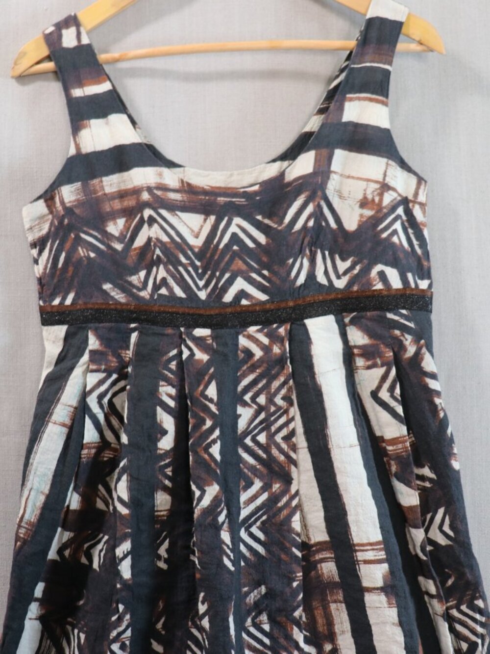 Peruvian Connection Batik Midi Dress Size 6 (Fits like 4/5) Black Brown Cotton - Picture 6 of 16